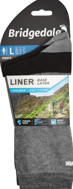 Socks|Socks-Bridgedale Mens Coolmax Liner Socks - Twin Pack - Grey