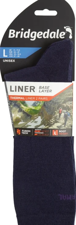 Socks|Socks-Bridgedale Unisex Thermal Liner Socks - Twin Pack - Navy