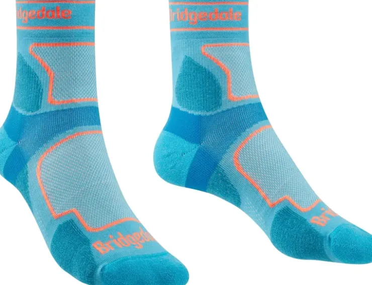 Socks|Socks-Bridgedale Womens Trail Run Ultralight T2 Coolmax Sport 3/4 Crew Socks - Blue