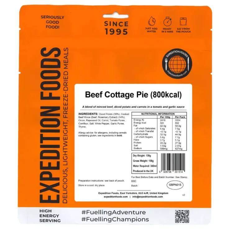 Lunch/ Dinner-Expedition Foods Beef Cottage Pie - 800kcal
