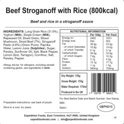 Lunch/ Dinner-Expedition Foods Beef Stroganoff with Rice - 800kcal