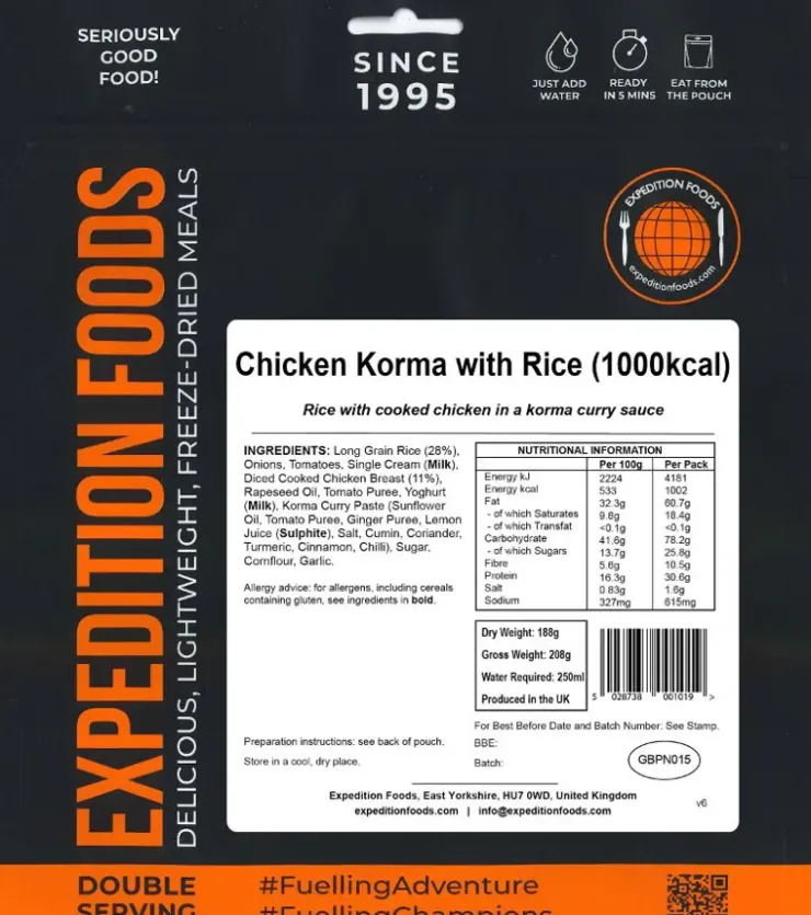 Lunch/ Dinner-Expedition Foods Chicken Korma with Rice - 1000kcal