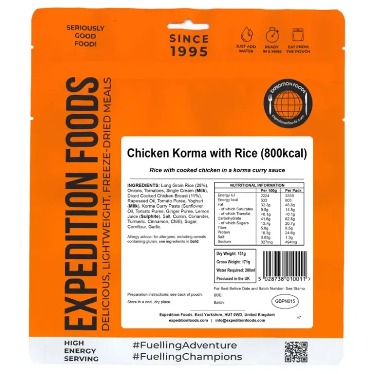 Lunch/ Dinner-Expedition Foods Chicken Korma with Rice - 800kcal