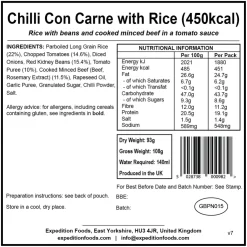 Lunch/ Dinner-Expedition Foods Chilli Con Carne with Rice - 450kcal