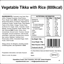 Lunch/ Dinner-Expedition Foods Vegetable Tikka with Rice - 800kcal