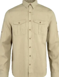 Shirts-Fjallraven Mens Ovik Travel LS Shirt - Sand Stone