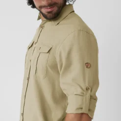 Shirts-Fjallraven Mens Ovik Travel LS Shirt - Sand Stone