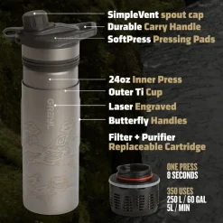 Water Purification-Grayl GeoPress Ti Purifier Plus Cook Lid - Covert Black