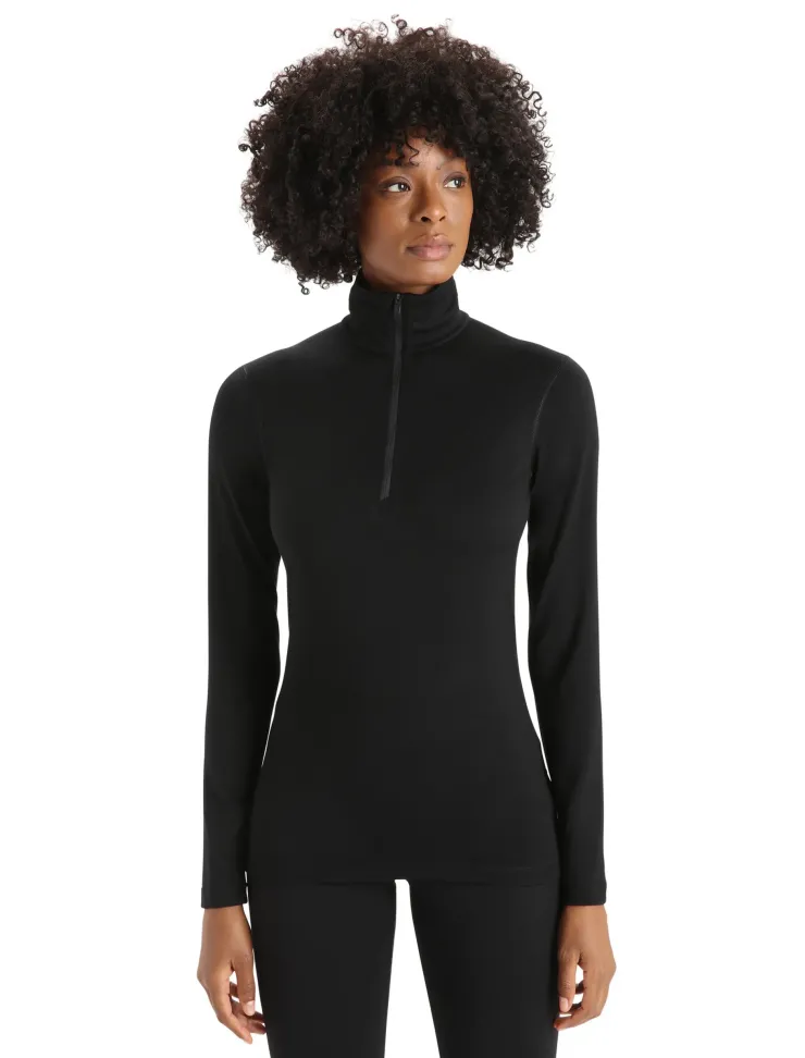 T-Shirts & Baselayers-Icebreaker Womens 200 Oasis LS Half Zip Top - Black