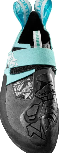 Climbing Shoes|All Round Shoes-La Sportiva Womens Skwama Vegan Climbing Shoe - Carbon-Turquoise
