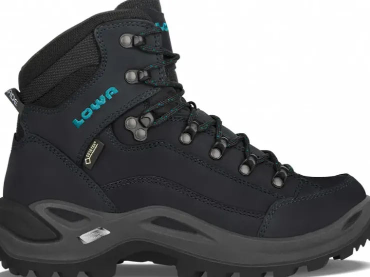 Mid Height Boots|Hiking Boots-Lowa Womens Renegade GTX Mid S Boots - Narrow Width - Asphalt-Turquoise