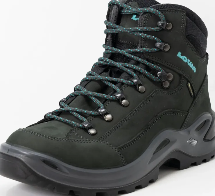 Mid Height Boots|Hiking Boots-Lowa Womens Renegade GTX Mid S Boots - Narrow Width - Asphalt-Turquoise