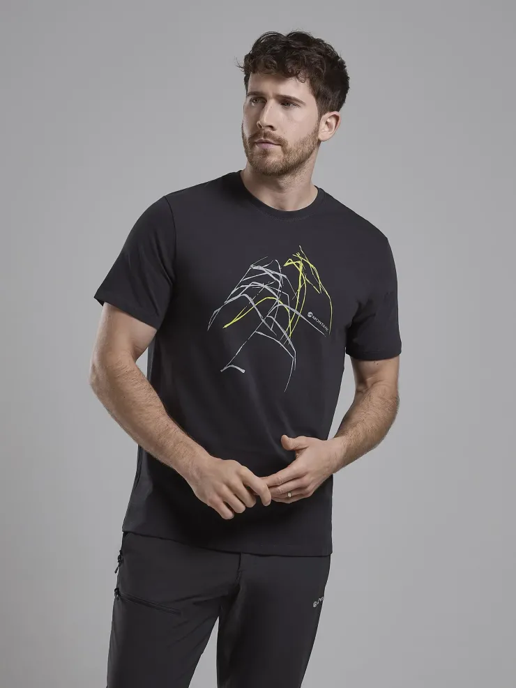 T-Shirts & Baselayers-Montane Mens Abstract Mountain T-Shirt - Midnight Grey