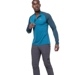 T-Shirts & Baselayers-Mountain Equipment Mens Nava LS Zip T - Mykonos-Majolica
