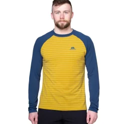 T-Shirts & Baselayers-Mountain Equipment Mens Redline LS Tee - Acid Stripe-Denim