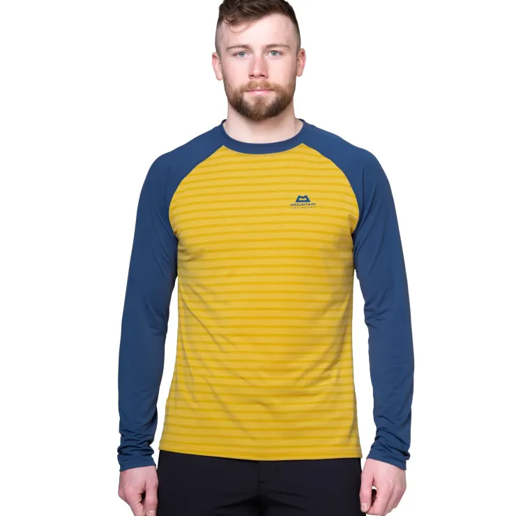 T-Shirts & Baselayers-Mountain Equipment Mens Redline LS Tee - Acid Stripe-Denim
