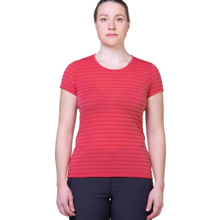 T-Shirts & Baselayers-Mountain Equipment Womens Groundup Stripe Tee - Rosewood Stripe