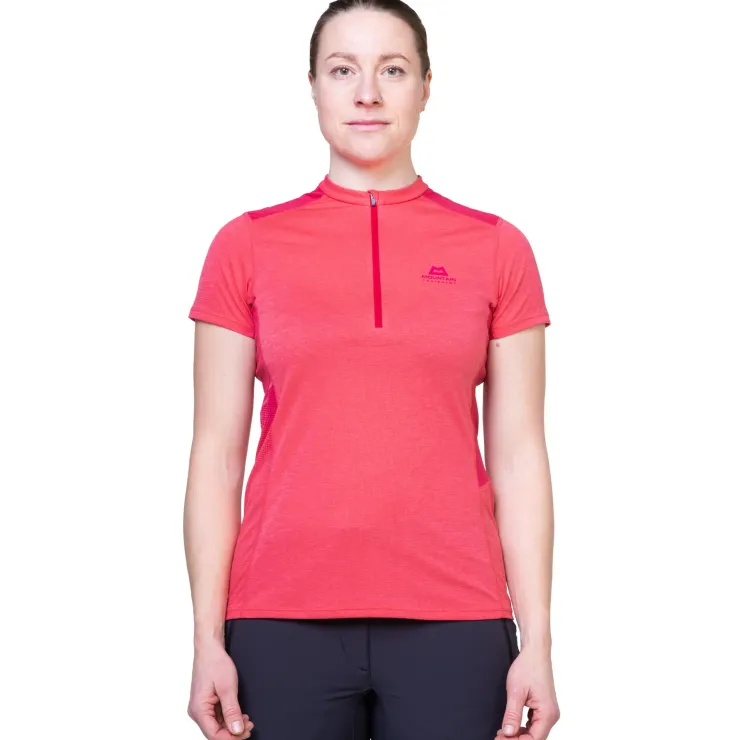 T-Shirts & Baselayers-Mountain Equipment Womens Nava SS Zip T - Hibiscus-Capsicum
