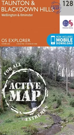 Maps And Books-Ordnance Survey OS Explorer - Active Map 128 - Taunton and Blackdown Hills