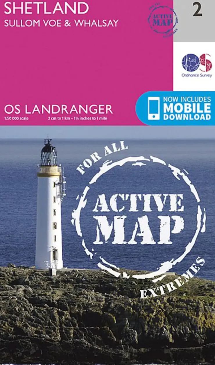 Maps And Books-Ordnance Survey OS Landranger Active map 2 - Shetland - Sullom Voe and Whalsay
