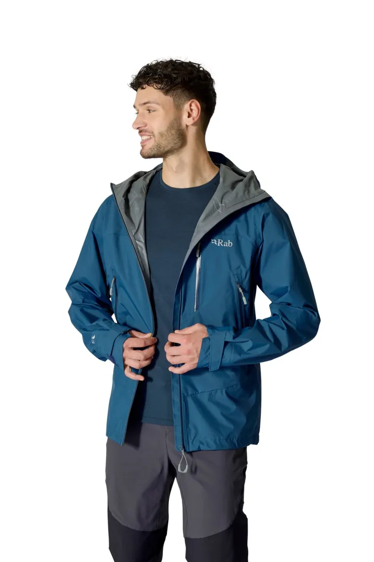Waterproof Jackets-Rab Mens Downpour Mountain Jacket - Tempest Blue