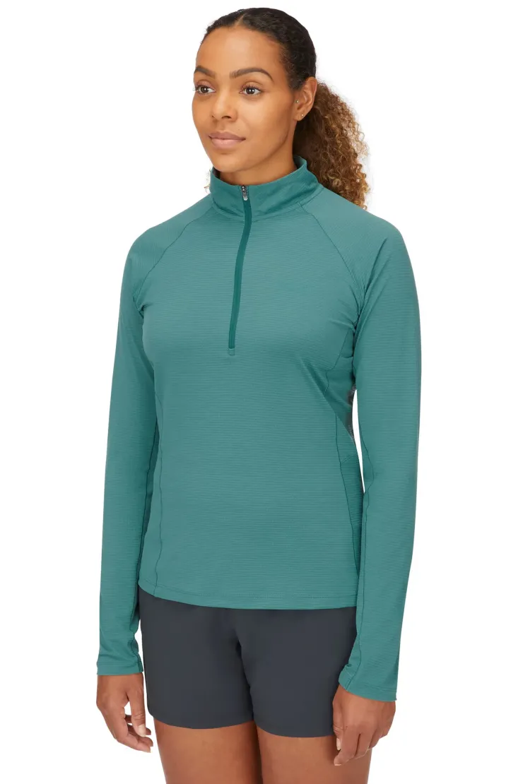 T-Shirts & Baselayers-Rab Womens Sonic Long Sleeved Zip-T - Eucalyptus
