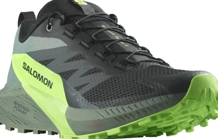 Hiking Shoes & Boots|Running Shoes-Salomon Mens Sense Ride 5 Shoes - Black-Laurel Wreath-Green Gecko
