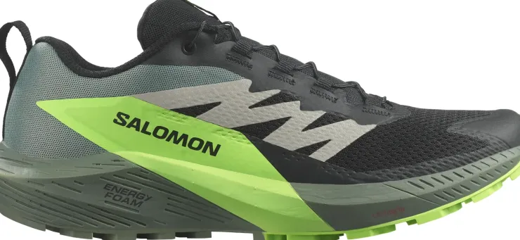 Hiking Shoes & Boots|Running Shoes-Salomon Mens Sense Ride 5 Shoes - Black-Laurel Wreath-Green Gecko