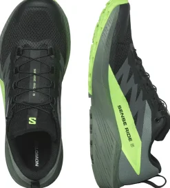 Hiking Shoes & Boots|Running Shoes-Salomon Mens Sense Ride 5 Shoes - Black-Laurel Wreath-Green Gecko