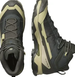 Hiking Shoes & Boots|Mid Height Boots-Salomon Mens X Ultra 5 Mid GTX Shoe - Peat-Gray Green-Blue Nights