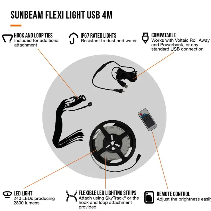 Lights & Lanterns|Lighting-Vango Sunbeam Flexi Light 4M USB