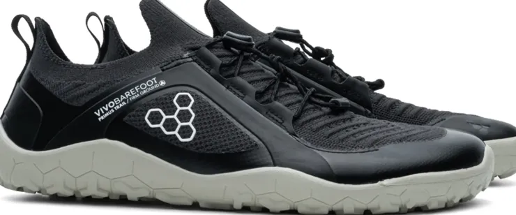 Running Shoes-Vivobarefoot Mens Primus Trail Knit FG Shoes - Obsidian-Sandstone